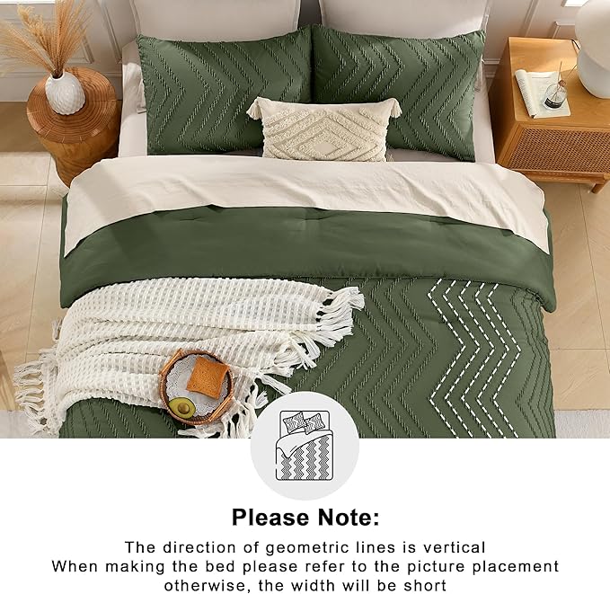Andency Olive Green Oversized Super King Comforter Set 120x120, Extra Large King Size Comforter Oversize Boho Soft Warm Bedding Comforter Sets, 3 Pieces Aesthetic Chevron Textured Bedding Set