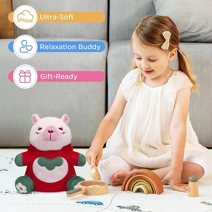 OLAOLA Strawberry Capybara Plush 12.6 Inch Pink Capybara Stuffed Animals Plush Toy Soft Doll Pillow for Kids Adults