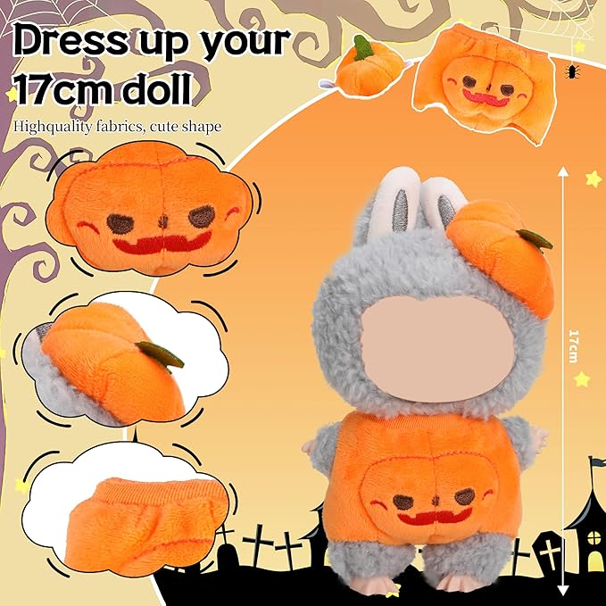 Clothes for Labubu Doll,6.7 Inch Doll Clothing Set - 2 Pieces of Handmade Clothes and Accessories for 17cm Plush Toys - Pumpkin Halloween Set