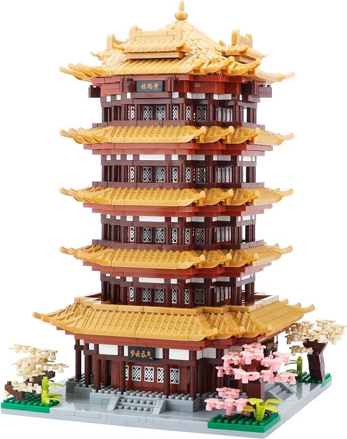 Chinese House Asian Architecture Micro Building Blocks Yellow Crane Tower for Adults - Decorative DIY Toys Gift for Age of 14+
