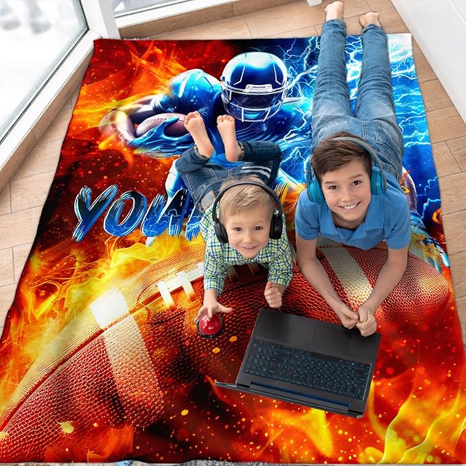 Boys Football Blanket Gift Personalized Sport Throw Blankets for Kids Teens Men, 50x60 Inches Lightweight Comfy Custom Football Throw for Sofa Couch Bed Home Decor