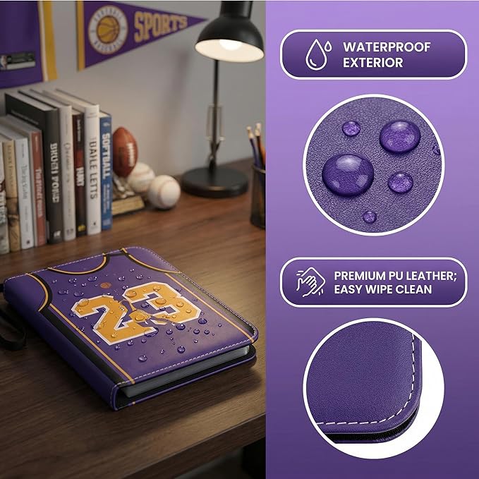 HBK Basketball Card Binder 400 Pockets - Waterproof PU Leather Sports Trading Card Holder with 50 Pages - 3 Ring Zipper Carrying Case for Collectors Kids Gift