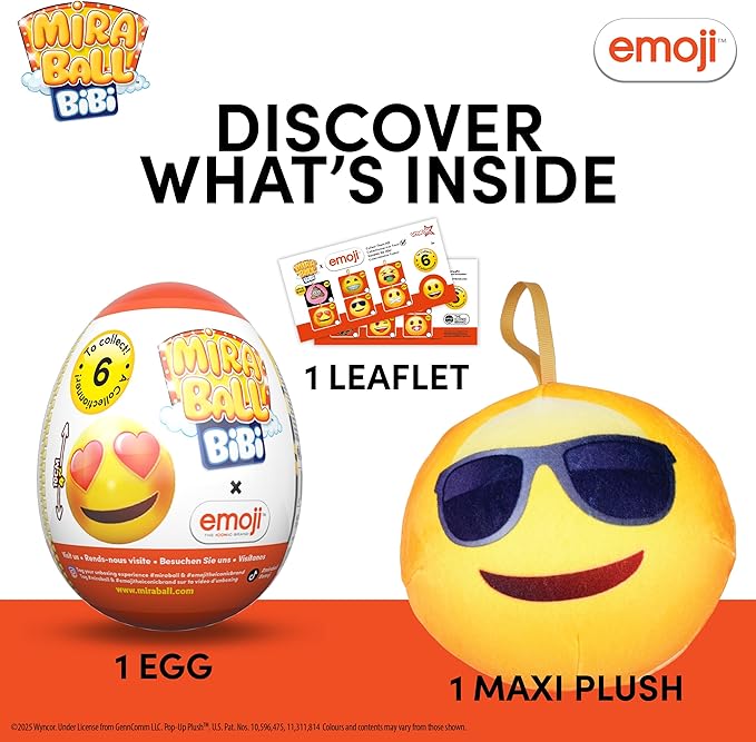 MiraBall Bibi Emoji - Surprise Egg Capsule with Memory Foam Expandable Plush Toy – 3.7" (9.5cm) Soft Collectible with Hidden Surprises – Fun Gift for Kids, Parties, Holidays, Stocking Stuffers