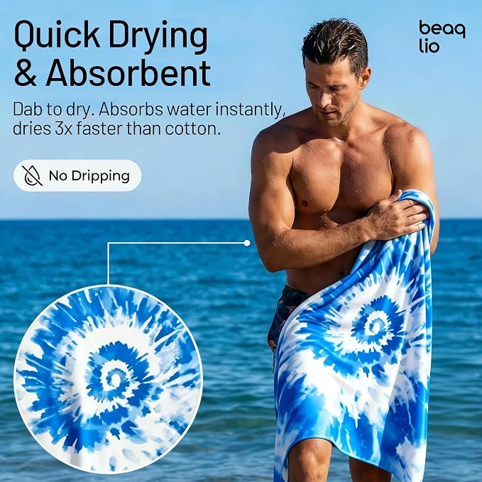 6 Pack Microfiber Beach Towel Oversized with 6pcs Travel Bag, 71 * 36 Cruise Quick Dry XL Beach Towels for Cruise Pool Yoga Gym Gift, Lightweight Absorbent Large Beach Essentials, Tie dye