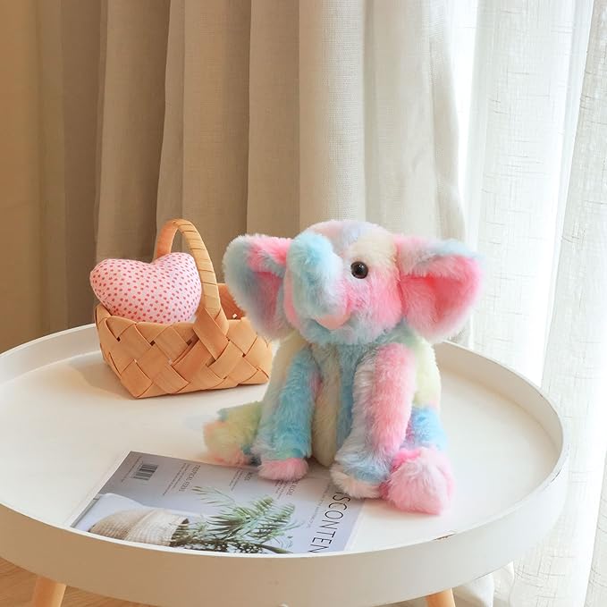 Hopearl Adorable Plush Calf Elephant Toy Floppy Elephish Ultra Soft Stuffed Animal for Boys Girls Kids Toddlers, Rainbow, 9''