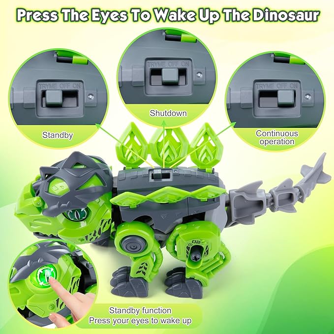Electric Dinosaur Building Blocks, Self-Moving Stegosaurus with LED Glowing Eyes & Roar Sounds, STEM Learning Toys for Boys 6-8 Years, Educational Building Kit Gifts