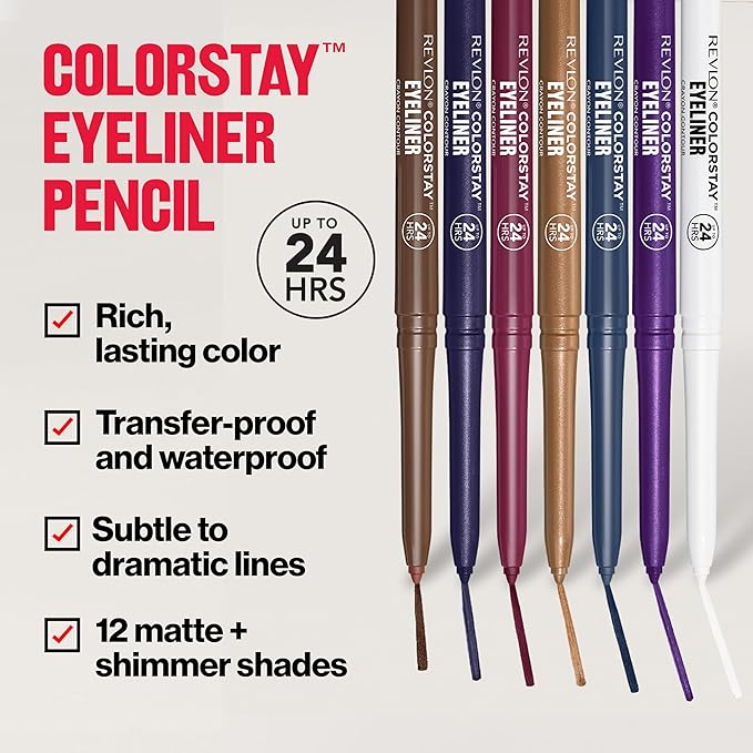 Revlon ColorStay Pencil Waterproof Eyeliner, Smudge-Proof, Eye Makeup with Built-In Sharpener, 203 Brown, 0.01 oz