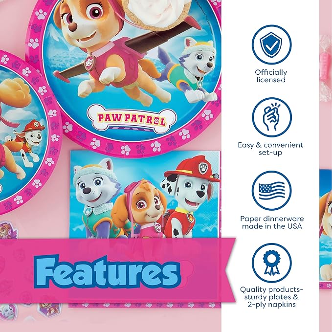 Skye Paw Patrol Birthday Decorations | Skye Paw Patrol Plates and Napkins for Party | Serves 16 Guests | Officially Licensed