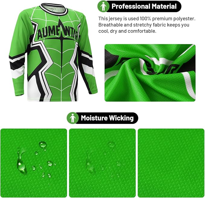 Kids Cycling Jersey Long Sleeve Dirt Bike Motocross Shirt, BMX Off-Road Racing Clothing