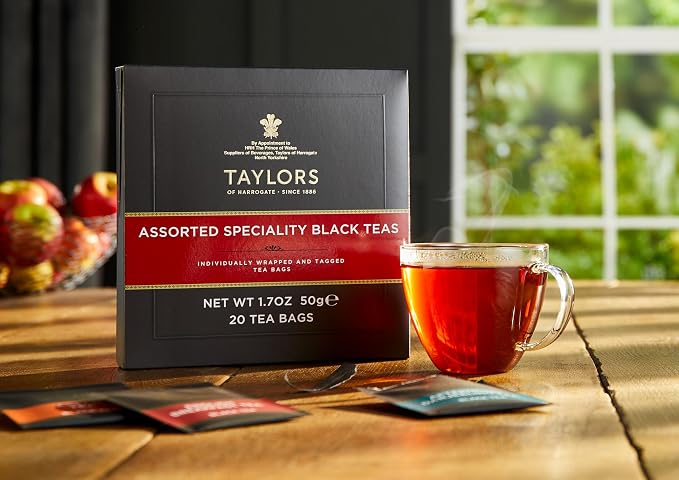Taylors of Harrogate Assorted Specialty Black Teas Sampler, Variety Gift Box, Individually Wrapped Bags, 20 Count (Pack of 2), English Breakfast, Earl Grey, Assam, and Afternoon Darjeeling, Caffeinated, Enjoy Hot or Iced, 20 Teabags