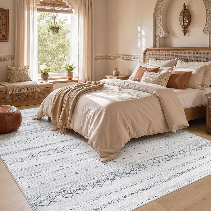 cotiled 6x9 Area Rugs Living Room Rug: Washable Boho Rugs with Non Slip Backing Large Soft Indoor Stain Resistant Carpet for Bedroom Farmhouse Dining Room Lightweight Home Decor Grey