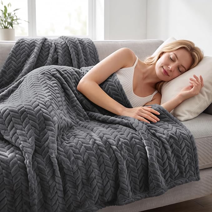 Exclusivo Mezcla Soft Fleece Bed Blanket Queen Size, 90”x90”, Dark Grey | Cozy Fluffy Lightweight Blankets for Summer, Decorative Plush Flannel Throws for Living room, Bedroom with Leaves Pattern