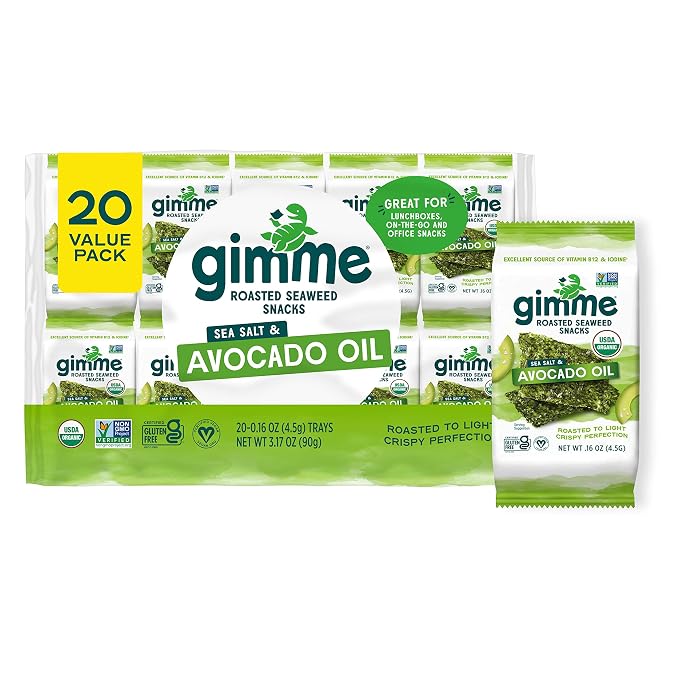 Gimme 20 CT Sea Salt & Avocado Oil Organic Seaweed Snacks, 4.5g, 0.16oz