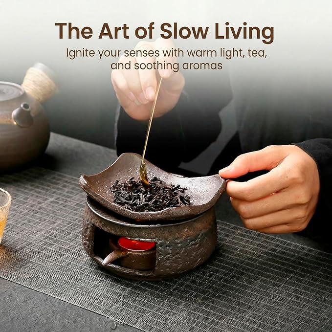 Ceramic Essential Oil Diffuser and Wax Melt Warmer, Aromatherapy Candle Stove Teapot Warmer, Handmade Zen Decor Incense Burner Palo Santo Holder for Home Fragrance Room (Classic Round)