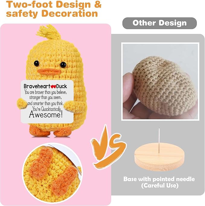 RoomyRoc Inspirational Crochet Duck, Positive Affirmation Duck Toy for Anxiety & Stress Relief, Handmade Mental Health Gifts for Women Men, Cute Home Office Desk Decor for Adults Teens