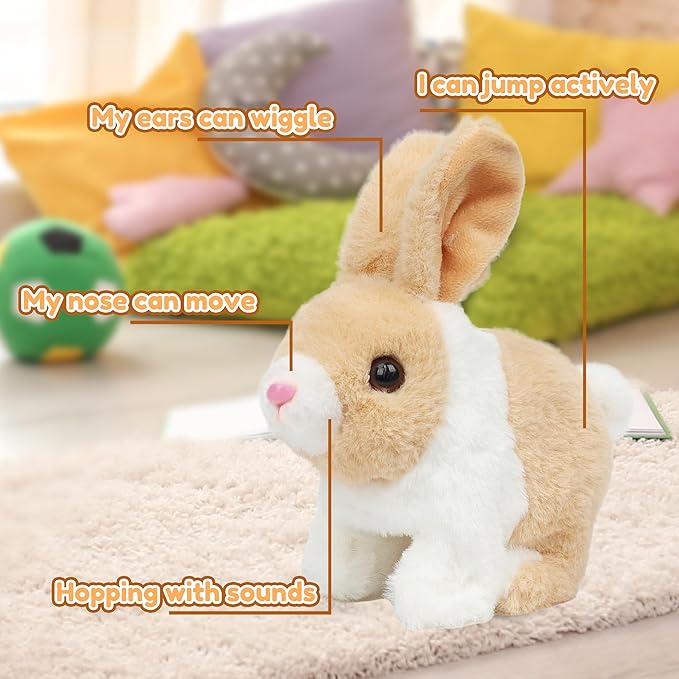 Easfan Hopping Bunny Interactive Pet Plush Toy Set with Mouth and Nose Hopping Rabbit Ears Moving Educational Plush Toy Easter Birthday Gifts for Kids Girls, 7''