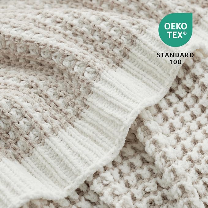 Knit Throw Blanket, Soft Chenille Cozy Breathable Pineapple Chunky Decorative Blanket for Couch, Bed & Sofa, French-Inspired Lightweight Warm Gift for Women, Beige, 50"x60"