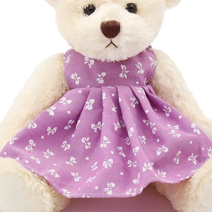 Small Baby Teddy Bear with Cloth Cute Stuffed Animal Soft Plush Toy 10" (Polka dot Purple Dress)