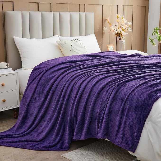 NEWCOSPLAY Fleece Leaves Pattern Throw Blanket, Dark Purple, 50"x60" | Super Soft Throw Blanket, Lightweight Cozy Bed Sofa Blanket, Premium Silky Flannel Fleece, Travel Blanket for All Season Use