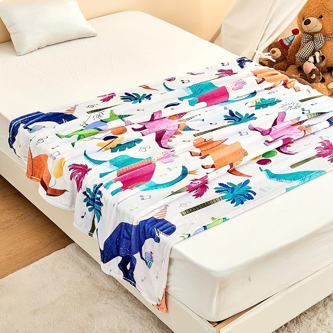 Wajade Toddler Fleece Dinosaur Blanket for Boys, Soft Throw Blanket with Dinosaur Print, Birthday Christmas Halloween Decor for Children, 50"x60"
