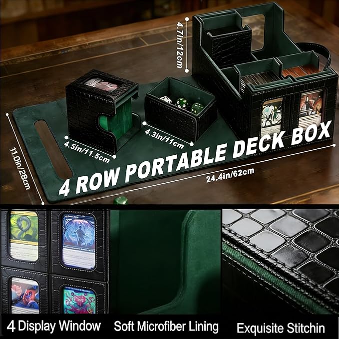 Premium Trading Card Storage Case TCG Deck Box Holds 800+ Sleeved Cards for MTG, YuGiOh, Uno, Sport with Strong Magnet Closure (4IN1BlackGreen)