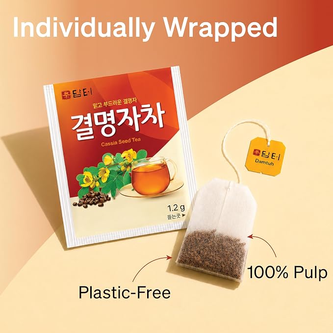 Damtuh Cassia Seed Tea – Traditional Korean Herbal Tea, Smooth & Caffeine-Free, 40 Tea Bags (1.2g each)