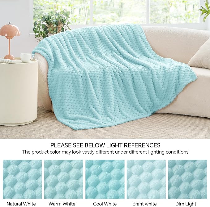 BEDELITE Cloud Blue Twin Blanket for Couch, Soft Cozy Gift for Women, 60*80 | 3D Jacquard Decorative Fleece Blanket, Super Soft Plush Throws, Cute Birthday Gift for Women & Men, Suitable for All Seasons