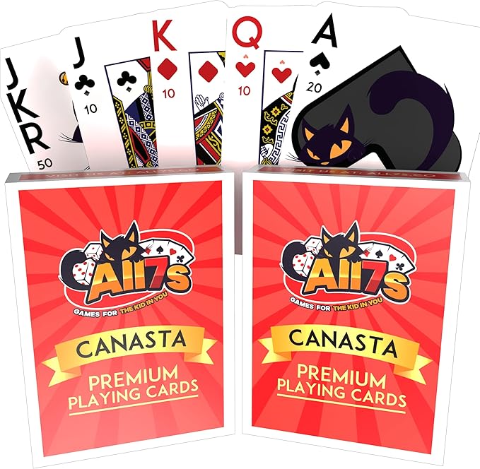 All7s Canasta Playing Cards with Point Values – 2 Large Index Decks for Adults, Seniors & Families – Easy-to-Read, Durable, and Perfect for Smooth Gameplay