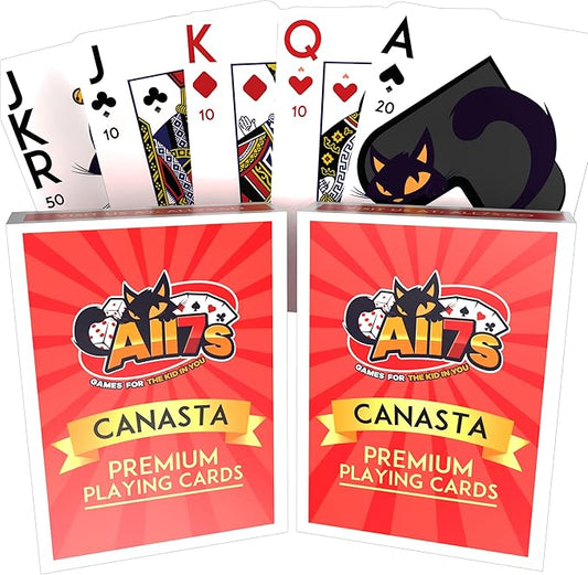 All7s Canasta Playing Cards with Point Values – 2 Large Index Decks for Adults, Seniors & Families – Easy-to-Read, Durable, and Perfect for Smooth Gameplay