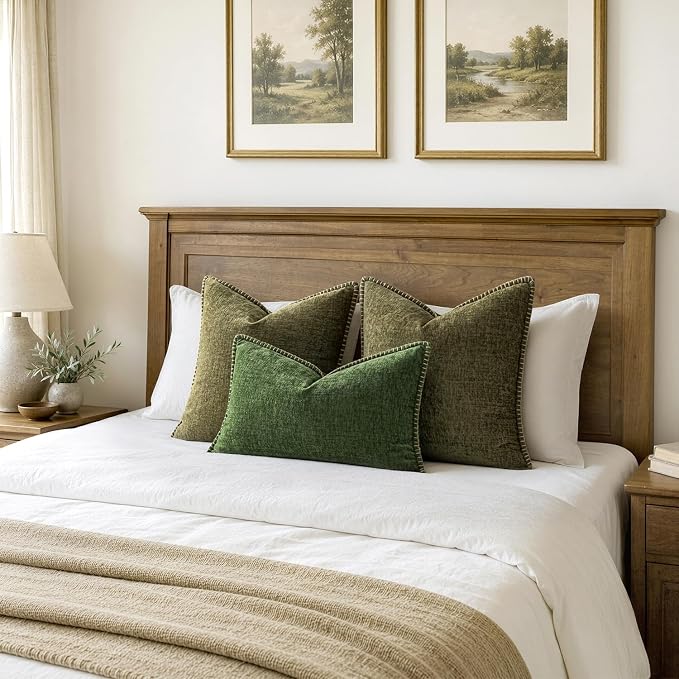 MIULEE Decorative Couch Throw Pillow Covers 16x16 Inch Olive Green 2 Pack | Farmhouse Pillow Covers with Stitched Edge, Soft Chenille Cushion Cases, for Sofa Bed Living Room Home Decor
