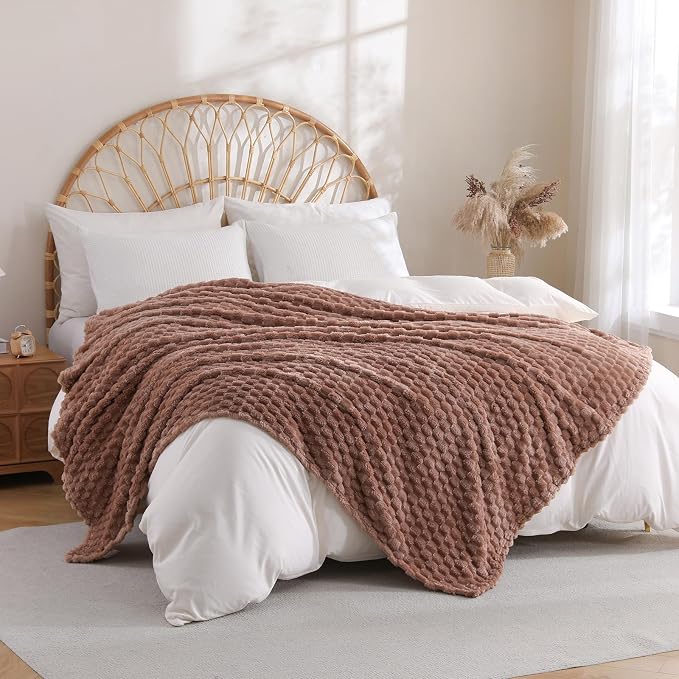 Fleece Throw Blanket, Light Brown, 50"×60" for Couch Sofa Bed | Super Soft Cozy Plush Microfiber Flannel, 3D Jacquard,Lightweight for mom woman