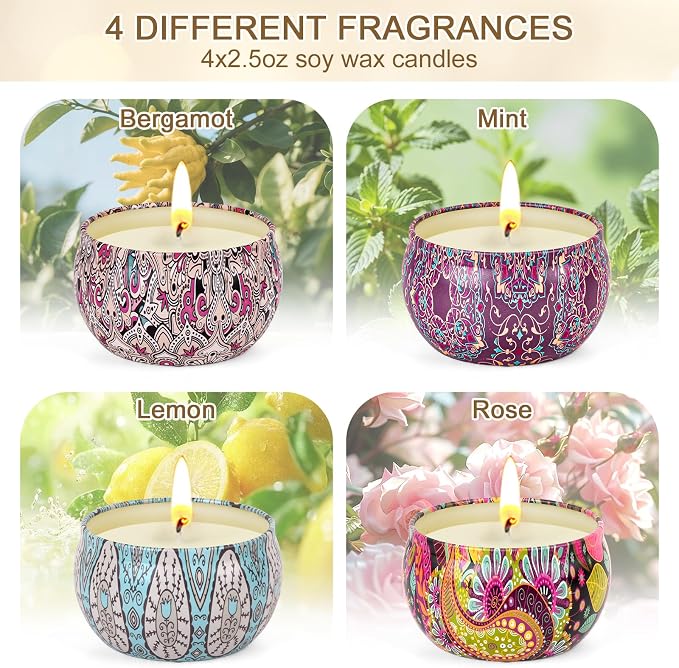 Candles for Women - 4 Packs Scented Candles Gifts for Women Set, Natural Soy Wax Candle for Home Scented, Long Burning Aromatherapy Candle Gifts for Mothers Day, Thanksgiving, Birthday, Valentine