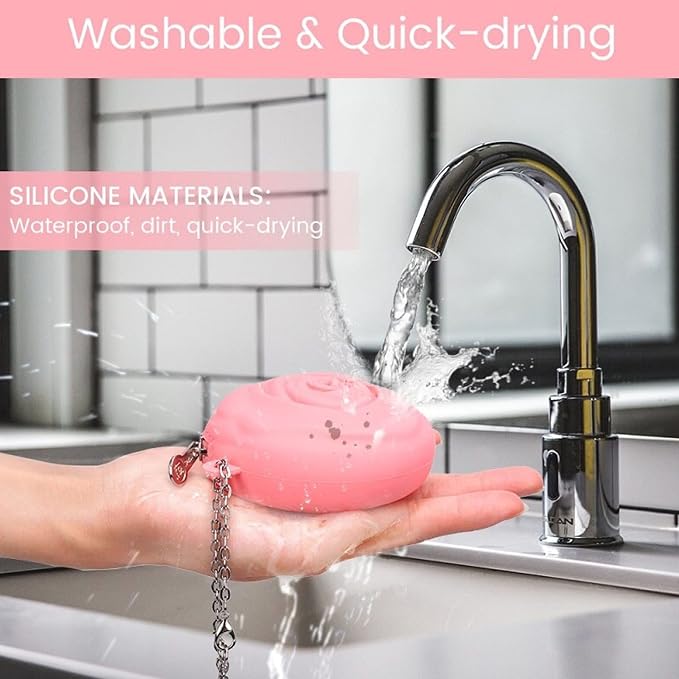 Adorable Pink Peri - Menstrual Period Cup Case Storage Bag | Rose Design + Silicon Material | Easy to Carry, Clean, and Daily Use + Metal Chain + Reusable Zero Waste Period (Black)