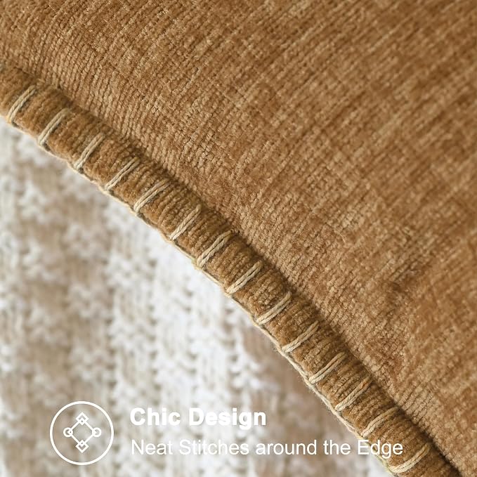 CaliTime Decorative Couch Throw Pillow Covers 16 X 16 Inches Apricot Brown | Pack of 2, Cozy Chenille Cushion Cases, Cotton Thread Stitching Edges, for Sofa Bed Living Room Farmhouse