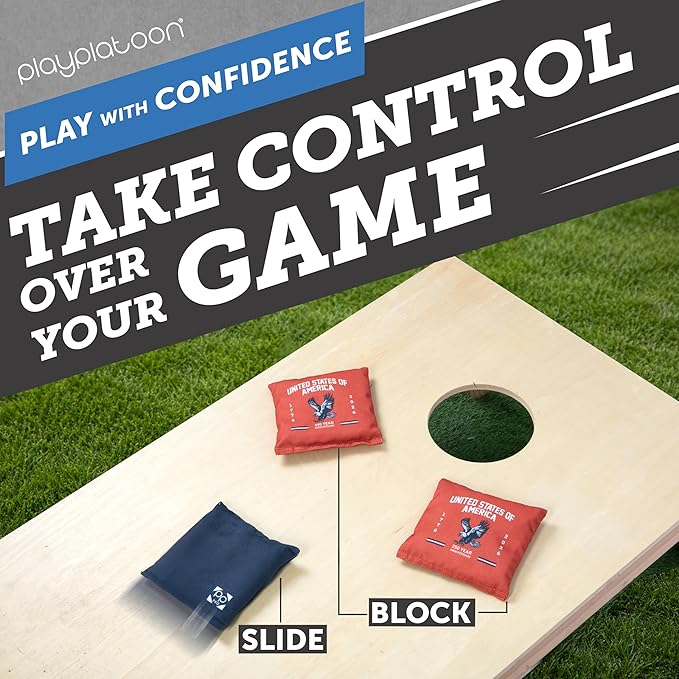 Professional Cornhole Bags - Set of 8 Regulation All Weather Double Sided - Sticky Side/Slick Side Bean Bags for Pro Corn Hole Game