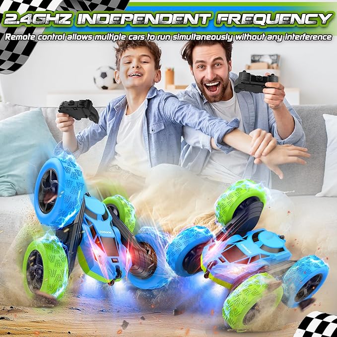 cosone Remote Control Car for Kids Ages 6+, RC Cars Stunt Car Toy 4WD Double Sided 360° Rotating Remote Control with Headlights, Birthday Xmas Gifts for Boys 6 7 8 9 10 11 12 Valentines Day Gifts