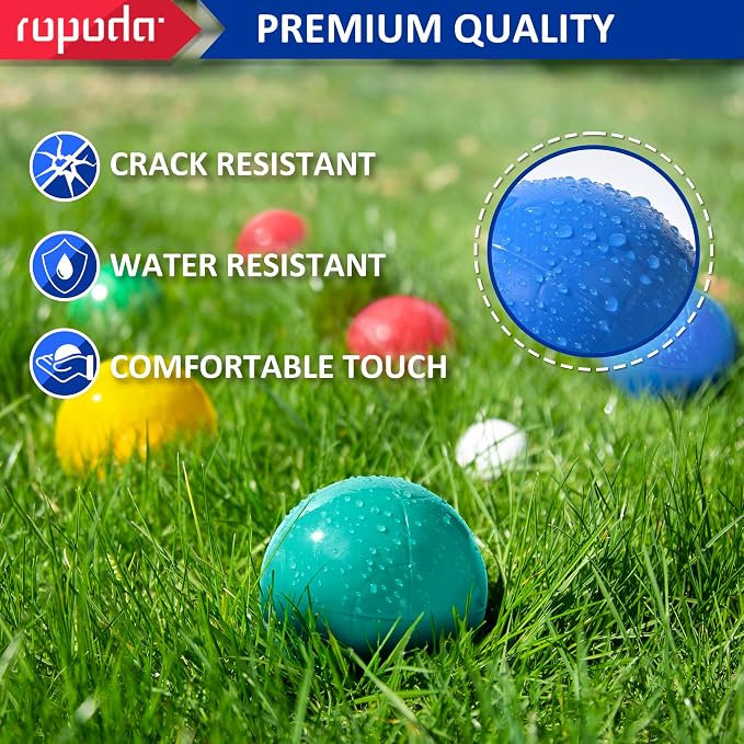 ropoda 100mm Bocce Ball Set, Lighter Bocce Ball for Beginners with 8 Balls, Pallino, Case and Measuring Rope for Backyard/Beach/Lawn, Composite Plastic for Kids Teens Beginners
