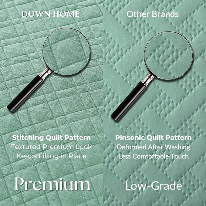 Queen Quilt Set with Shams Lightweight Quilted Bedspread Coverlet Thin Comforter Bed Cover Vintage Washed Quilted Blanket for All Season, Brushed Microfiber Diamond Stitching, Green, 88"x92"