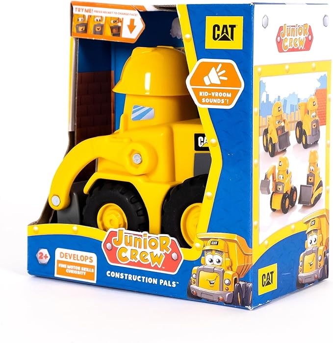 CAT Construction Toys, Junior Crew Construction Pals Front Loader Educational Preschool Vehicle with Kid Vroom Sounds and Animated face. for Ages 2+