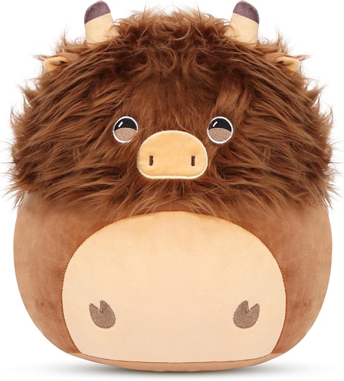 Easfan 12" Highland Cow Plush Pillow Soft Brown Cow Plush Toy Cute Stuffed Animal Home Room Decoration Birthday Festival Gifts for Kids Toddlers