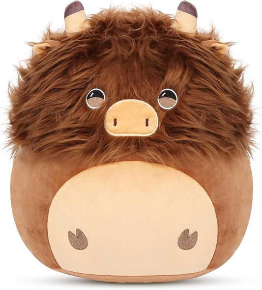 Easfan 12" Highland Cow Plush Pillow Soft Brown Cow Plush Toy Cute Stuffed Animal Home Room Decoration Birthday Festival Gifts for Kids Toddlers