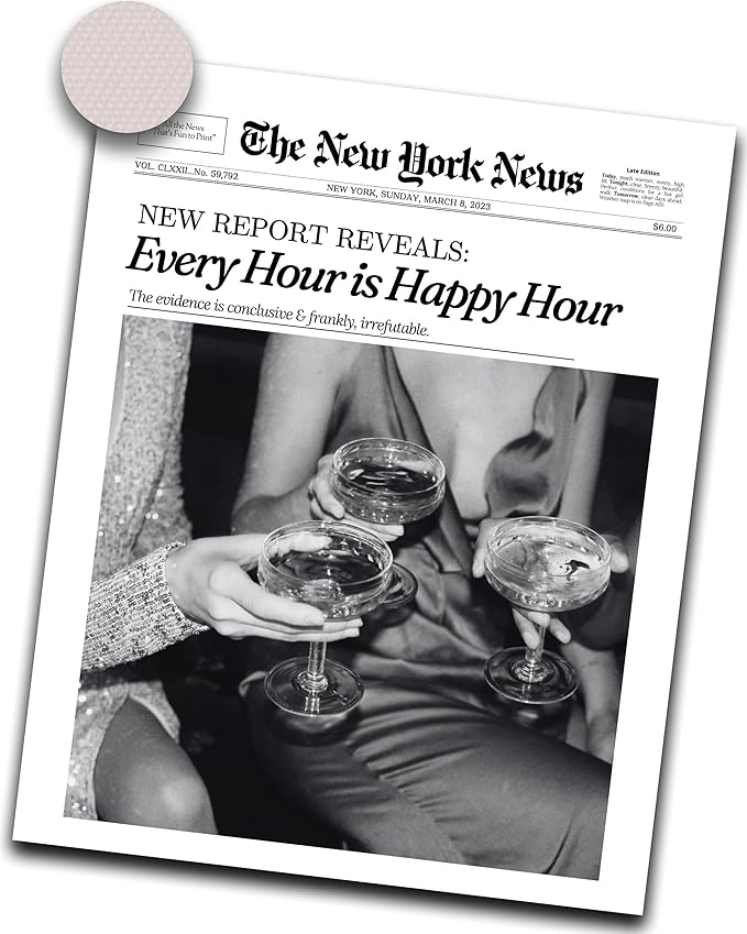 iHery 12x16in Every Hour Is Happy Hour Unframed Newspaper Wall Art | Unframed Canvas Print, Retro Editorial Decor for Bedroom 1Pack