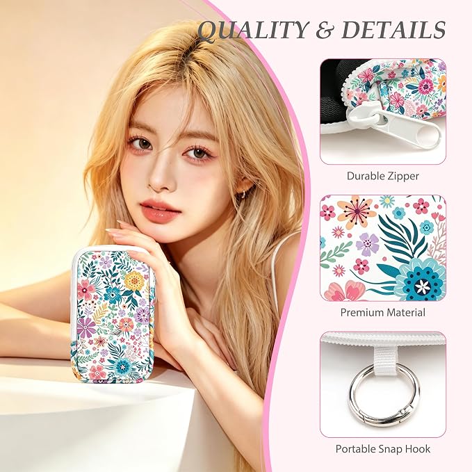 KJQJLY 2 Pack Portable Tampon Organizer Bag Tampon Holder & Storage Case with Zipper for Travel, Discreet Period Bag for Purse, Waterproof Feminine Products Pouch for Women (Flower 2)