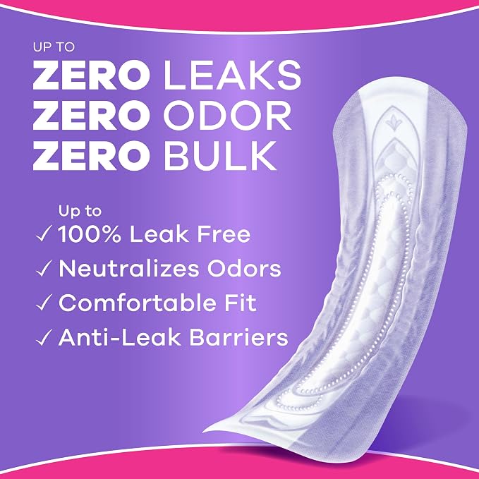 Always Discreet Adult Incontinence Pads for Women, Maximum Absorbency, Regular Length, Postpartum Pads, Up to 100% Bladder Leak Protection, 144 Count