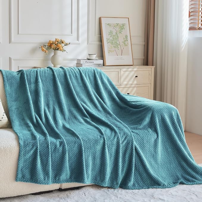 NEWCOSPLAY Fleece Leaves Pattern Twin Blanket, Dark Blue, 60"x80" | Super Soft Throw Blanket, Lightweight Cozy Bed Sofa Blanket, Premium Silky Flannel Fleece, Travel Blanket for All Season Use