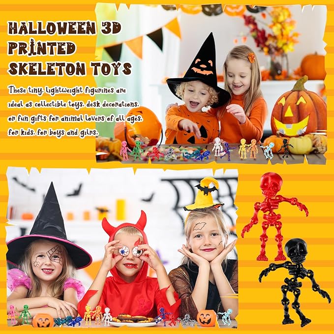 Honoson 12 Pcs 3D Printed Fidget Toy 3D Printed Skeleton Man Small Animal Toy Flexible Halloween Christmas Decoration for Play and Display(8cm)