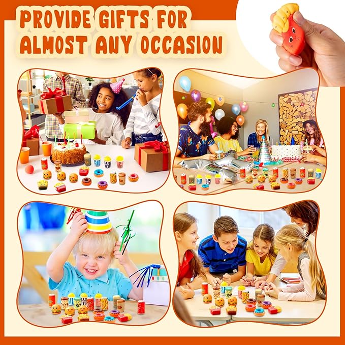 Leyndo 50 Pcs Mini Fast Food Toys Slow Rising Cute Food Bulk Soft Sensory Fidget Party Favors Hamburger Donut Stress Relief Toys for Girls Boys Birthday Party Decoration Gift Class Prize (Novel)