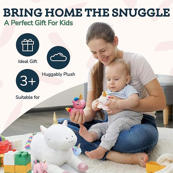 PixieCrush Giant Unicorn Stuffed Animals for Girls Ages 3 4 5 6 7 8 Years; Snugababies Family of Stuffed Mommy with 4 Baby Unicorns in her Tummy; Soft Unicorn Pillows for Girls