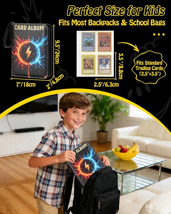 Trading Card Binder, 4-Pocket, Holds 480 Cards, 120 Pages Side-Loading Card Album, PU Leather, Acid-Free Archival Sleeves, Durable Organizer for MTG, TCG & Sports Cards, Gift for Kids, Boys and Girls