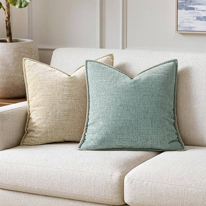 MIULEE Decorative Couch Throw Pillow Covers 20x20 Inch Coastal Light Blue | 2 Pack, Farmhouse Pillow Covers with Stitched Edge, Soft Chenille Cushion Cases, for Sofa Bed Living Room Home Decor
